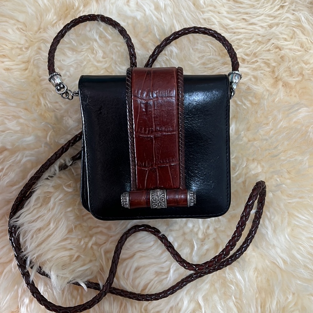 BRIGHTON Black w/Brown Croc Leather Wallet w/Belt Attachment Option